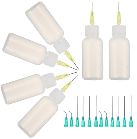 Mikikit Bottle and Pointed with Needle Glue Applicator Precision Tip in Bent Tips, Refillable Plastic and Metal Dispenser for Use Tool Ink and Glaze Outdoor Creative Sessions and Pottery