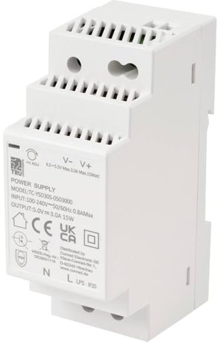 TRU COMPONENTS TC-13713368 Hutschienen-Netzteil (DIN-Rail) Verbrauch (Standby) 0.3 W 5 V/DC 3 A 15 W Anzahl Ausgänge:1