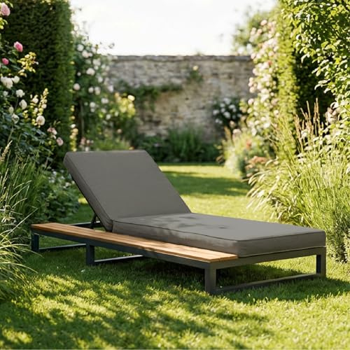 Arhatreya Outdoor Patio Daybed Grau – Multifunktionales, wasserdichtes Doppel-Liegebett mit Regalen (Linke Seite) – verstellbare Rückenlehne, Sonnenliege & Sofabett für Terrasse & Garten