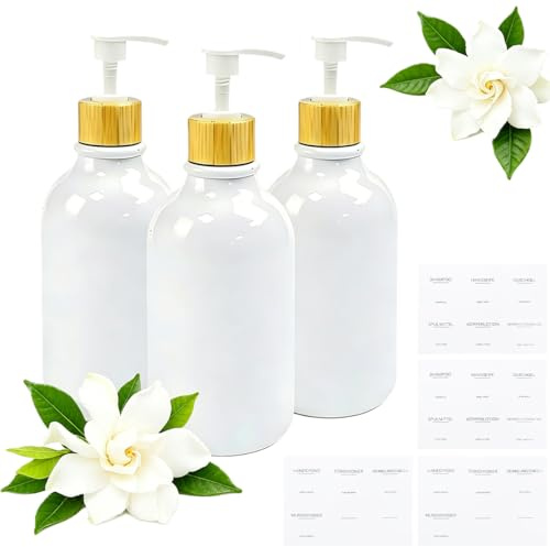 FTISSLY Seifenspender 500ml Kunststoff Shampooflaschen zum Befüllen Weiß | Leere Pumpflaschen Duschgel Spender Plastik Shampoo Flaschen Lotionspender mit Trichter Etiketten für Badezimmer Lotionen
