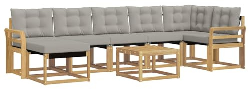 vidaXL Outdoor-Sofagarnitur mit Kissen 8 pcs Weiß und Hellgrau, Moderne Minimalistische Gartenlounge, Robuste wetterfeste Möbel, Bequeme Texilene Couch, Sitzplatz für den Garten