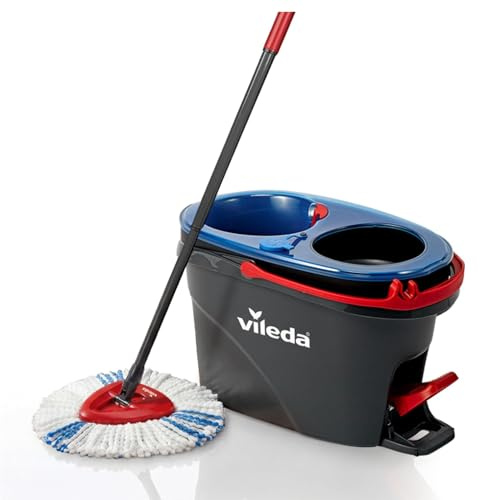 Vileda H2PrO Spin Mop Sistema lavapavimenti con centrifuga |Separazione tra acqua pulita e sporca |Sistema a doppio serbatoio| Strizzatura senza sforzo con pedale | Fiocco in microfibra | Serbatoio dell'acqua da 6 l, testa in microfibra bianca e blu, con pedale rotante, manico telescopico 55 – 123 cm