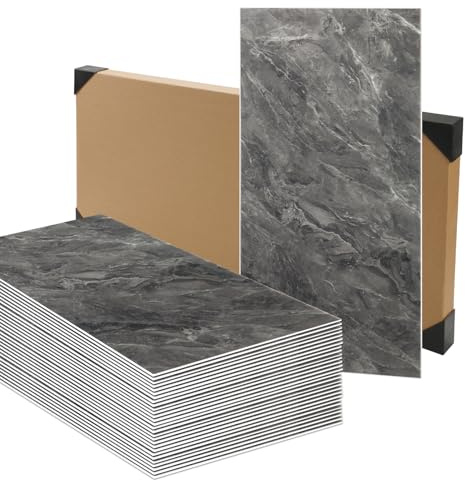 Anttyscar 10 Pieces Black Grey Marble Self Adhesive Wall Tile Stickers for Bathroom Shower, Black Grey Stick on Tiles for Kitchen Backsplash, Living Room, Vinyl Peel and Stick Waterproof, 60cmx30cm