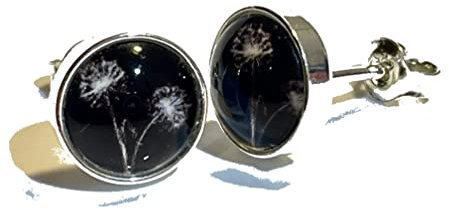 Pusteblumen schwarz 925 Sterling Silber 8mm Ohrringe Ohrstecker