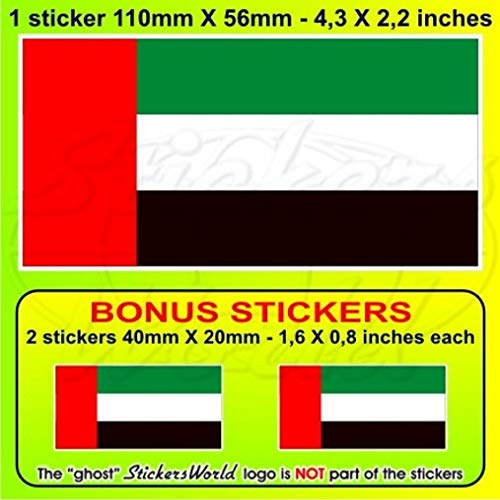 VEREINIGTE ARABISCHE EMIRATE Flagge, Fahne VAE Dubai, Abu Dhabi 110mm Auto & Motorrad Aufkleber, Vinyl Sticker x1+2 BONUS