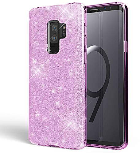 NALIA Handyhülle kompatibel mit Samsung Galaxy S9 Plus, Glitzer Ultra-Slim Silikon-Case Back-Cover Schutz, Glitter Sparkle Handy-Tasche Bumper, Dünnes Bling Strass Phone Etui, Farbe:Lila