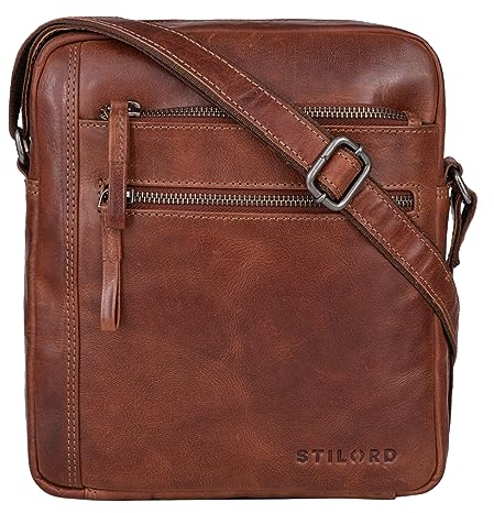 STILORD 'Garcia' Kleine Umhängetasche Echtleder Braun Vintage Messenger Bag Ledertasche für 9,7 Zoll iPad und 10,1 Zoll Tablet moderne Schultertasche aus Leder, Farbe:brandy - braun