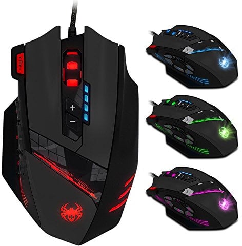 zelotes Gaming-Maus, 4000 DPI, 12 programmierbare Tasten, 8 Gewichtsblöcke, RGB-Hintergrundbeleuchtung, ergonomisches Design, optische USB-Maus für Laptop, PC, Mac, Schwarz