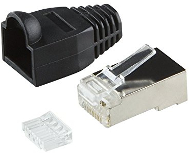 Faconet Lot de 10 fiches réseau RJ45 à sertir CAT 6 STP avec aide à l'enfilage et protection anti-torsion blindée en noir - Connecteurs à sertir LAN - Câble réseau CAT6 Cat.7 RJ 45