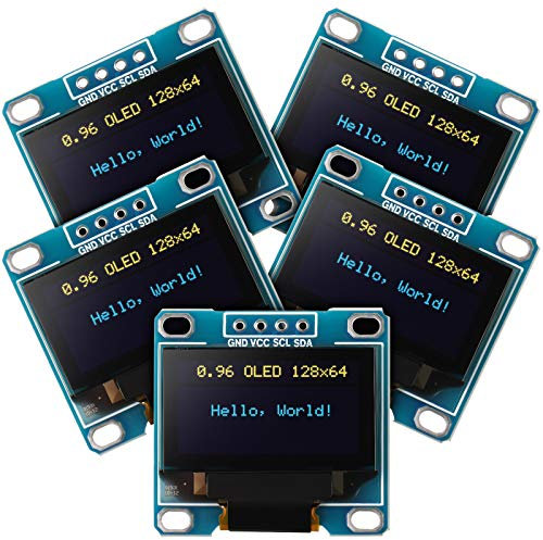 5 Piezas Módulos OLED de 0,96 Pulgadas Conductor de 12864 128 x 64 Tablero de Pantalla Autoluminoso en Serie IIC I2C Compatible con Arduino Raspberry PI (Azul y Amarillo)