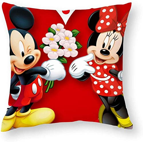 Giftme Minnie Mouse Mickey Cushion Cover for Bedroom/Sofa Car Chair Decor, 45 Cm X 45 Cm Linen Cushion Cover, Throw Pillow Cushion Cover.