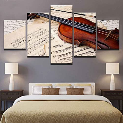 JBUTXE 5 Teiliger Kunstdruck auf Leinwand, Leinwand zum Bemalen, Wandbild, Rote Geige Öl - Bilder für Zuhause, Moderne Dekoration für Wohnzimmer Schlafzimmer 100x50cm (B x H)