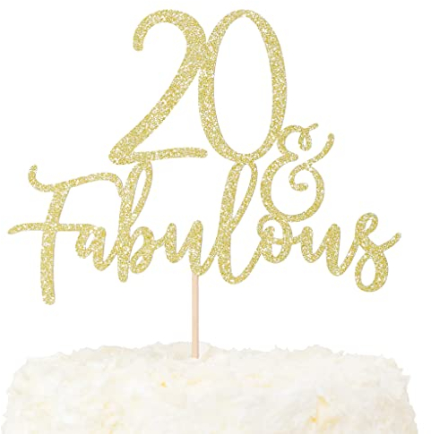 LOVENJOY 20 und Fabulous Kuchen Topper Geburtstag Tortendeko Gold Glitter für Happy 20th Birthday Party Dekoration