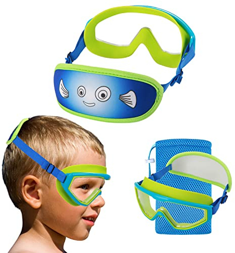 HYDROCOMFY Schwimmbrille für Kinder von 6–14 Jahren, Kinderbrille, kein Verheddern, schmerzfrei, blaue Jungen-Schwimmmaske – elastisches Band aus Stoff und weiches Band