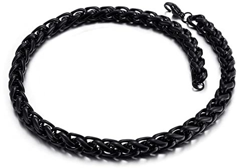 Mesnt 60CM Kette Ohne Anhänger Herren 8mm Weizenkette aus Edelstahl Schwarz