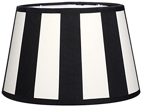 Brillibrum Design Lampenschirm gestreift Tischlampenschirm mit Streifenmuster für E14 Lampenfassung E27 Streifen Design Tischleuchte oval rund Stoff (Oval: 26x16x17cm, Schwarz -Creme)