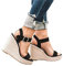 HIONRE Nu Pieds en Cuir PU avec Confortable Sandales,Sandales en Corde de Chanvre de Paille, Sandales compensées à Plateforme, Noir, 38,Basic Sandales Bout Ouvert Femme