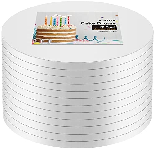 Kootek Kuchentrommeln, 30,5 cm, rund, 30,5 cm, 1,27 cm dicker, stabiler Kartonboden für Hochzeits- und Party-Desserts, Lebensmittelqualität zum Backen und Dekorieren, Basis Para Pastell (weiß), 12