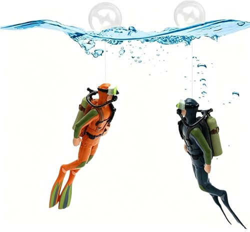 JLEivvi 2 Pack Fish Tank Creative Floating Aquarium Decorations - Diver Ornament Accessories for All Kinds of Aquariums (Blue+Orange)