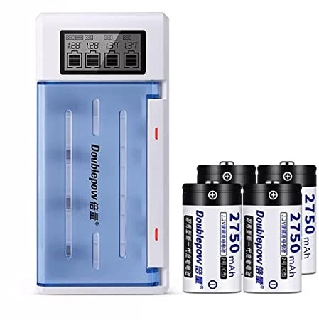 XCC Juego de Cargador de batería Recargable Inteligente LCD Multifuncional con 4 baterías Tipo C de Alta Capacidad