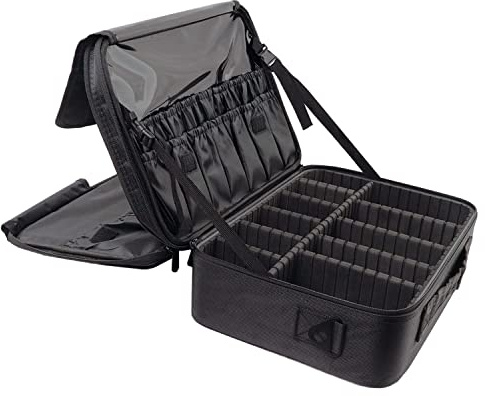 Reise-Make-up-Tasche, Samt-Kosmetiktasche, Make-up-Koffer, Organizer mit Griff, Pinselhalter, Kulturbeutel, Aufbewahrungstasche für Damen und Mädchen, XL Schwarz