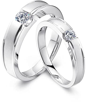 AMDXD 950 Platinum Ringe Diamant 0.3ct, 1 Paar Diamantring Matte Design Solitärring Pärchen Ringe Eheringe, Damen 54 & Herren 61, Echtschmuck