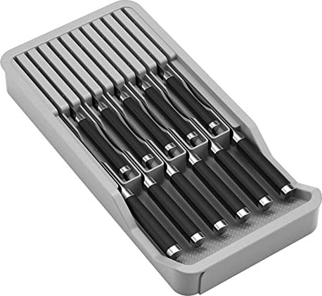 CYlovinho Kitchen Knife Drawer Organizer, Kitchen Drawer Organizer Insert Fixed 11 Knives (Without Knife), Save Space and Kitchen Safety (Gray)