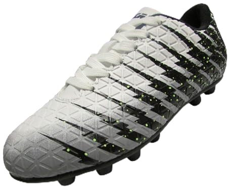 Vizari Bolt JR FG Fussballschuhe Kinder - Stollenschuhe Outdoor Fußballschuhe für Jungen & Mädchen - Weiß/Schwarz/Silber, Größe 25,5