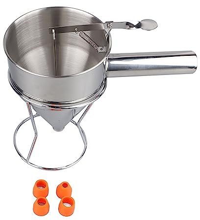 EMUKOEP Distributeur de Pâte à Crêpes en Acier Inoxydable Distributeur de Pâte à Crêpes avec Bouche en Silicone de 18 Mm 4 Pièces pour Crêpes Cupcakes
