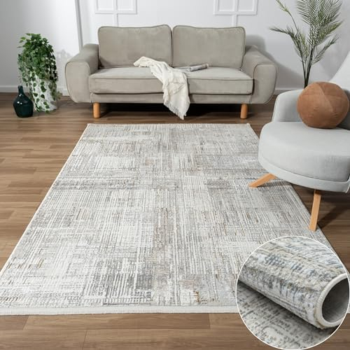 MY-RUG Teppich Calla rechteckig Creme 230 x 160 cm Wohnzimmerteppich, Badezimmer oder die Küche in Beige Grau und leicht flauschig