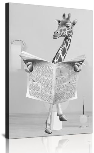 Nette Zeitung Tier Wand Kunst Schwarz und Weiß Leinwand Gedruckte Kabine Badezimmer Dekoration Badewanne Wand Bild, Rahmenlos (Giraffe,1pcs-40x60cm)