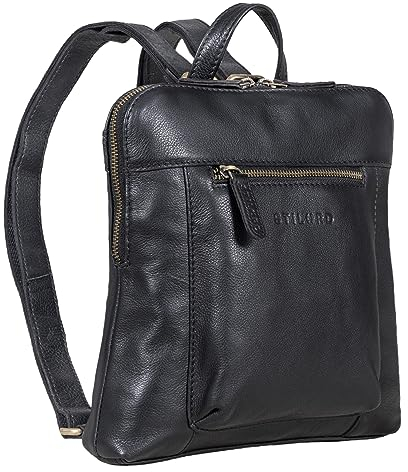 STILORD 'Marlene' Leder Rucksack Damen Elegant Rucksackhandtasche Damen Cityrucksack Vintage Handtasche Daypack Echtleder Damen Rucksack Modern, Farbe:schwarz