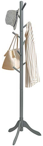 COSTWAY Porte Manteaux en Bois 8 Crochets, Portant à Vêtement sur Pied, Hauteur Réglable 138/175cm, Porte-Manteau pour Entrée, Chambre, Dortoir, Appartement (Gris)