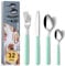 BEWOS 32 Piece Cutlery Set, Service for 8, Kitchen Cutlery Sets,Light Green Forks Knives and Spoons Set, Stainless Steel Flatware Serving Set for Home, Party