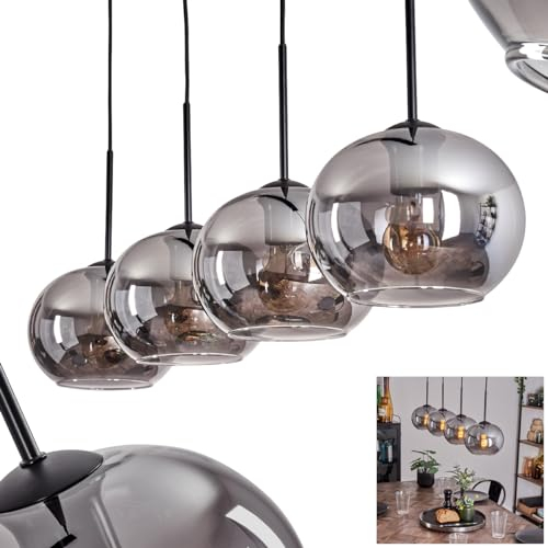 Suspension Apedo en métal/verre noir fumé, lampe au design vintage/rétro avec abat-jours en verre (Ø 20 cm), hauteur max. 147,5 cm, 4 x E27, sans ampoule