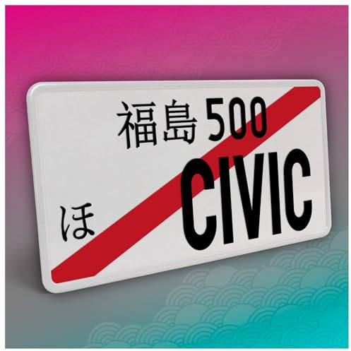Finest Folia Japanisches Kennzeichen JDM Nummernschild 30,5x15,5cm Japan Tuning für Auto Dekor Plate Autokennzeichen Aluminium Metall Wunschtext (Civic, Schwarz, mit Streifen)