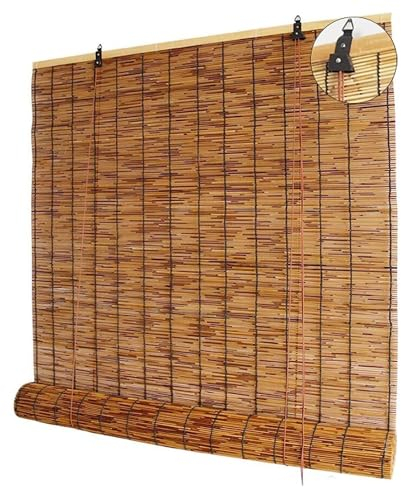 Bambus Rollo Bambusrollo Outdoor Wetterfest Thermo Jalousie Fenster Innen Raffrollo 50cm 70cm 80cm 100cm 110cm 150cm Breit Raffstore Sichtschutz Lichtfilterung für Aussenbereich Balkontür Garten (Col