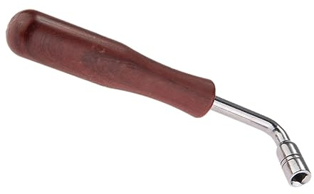 Toyvian Wrench Brown Wood Guzheng Tuning Hammer Hardwood Lever Handle Guzheng Spanner with Quadrilateral Tip Stainless Steel Smooth Rounded Handle Fabric Drawstring Storage Bag