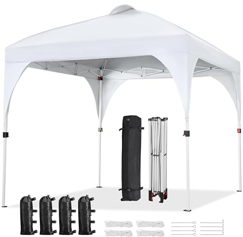 Yaheetech Gazebo da Giardino 2,4 x 2,4 M Impermeabile Pieghevole Tendone in Ferro e Tela Oxford con Paletti/Corde per Spiaggia/Uso Commerciale/Patio/Campagna/Veranda