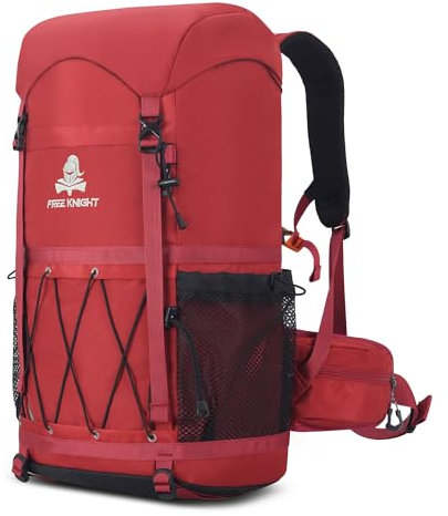Bseash 40L Leichter wasserdichter Wanderrucksack mit Regenschutz, Outdoor Sport Reise Tagesrucksack Multifunktions Reisetasche für Camping Klettern Skifahren Radfahren (Rot)