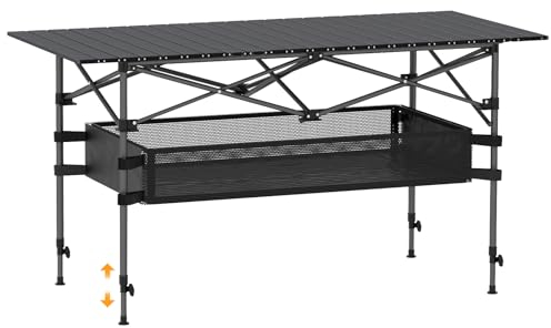 HZE Campingtisch klappbar, 120X55X53 cm Campingtisch faltbar, Höhenverstellbar Kohlenstoffstahl Campingtisch Höhenverstellbar