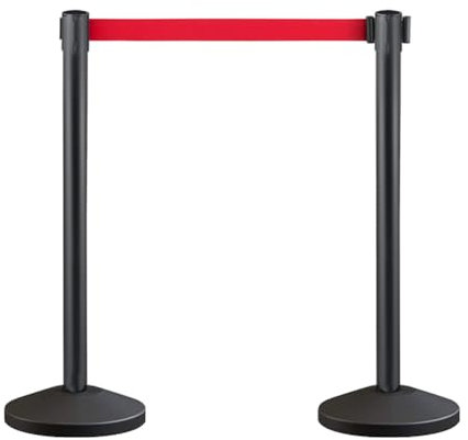 Crowd Control Stanchion, Set with 6.5 ft/2 m Red Retractable Belt, Durable Crowd Control Barrier with Carbon Steel Baking Painted Stanchion, Rope Barriers Line Divider for Exhibition, Airport(2)