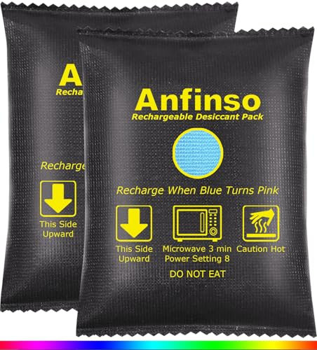 Anfinso 2 x 300 g wiederaufladbare Trockenmittel-Silikagel-Pakete – Feuchtigkeitsabsorber, Luftentfeuchterbeutel für Waffensafes, 3D-Filamente, Schrank, Auto, Aufbewahrungsbehälter, wiederverwendbar