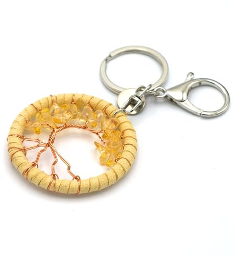 Miracles Minéraux Porte clé Pierre Naturelle Arbre de Vie| Produit Artisanal| Fabrication française| Bien être| lithothérapie (Arbre de Vie | Citrine)