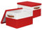 BinWhiz Pack of 2 Large Storage Boxes with Lids, Foldable Storage Boxes for Shelves, Fabric Storage Boxes With Leather Handle, Decorative Storage Box for Clothes, Books, 38x28x24 cm (White & Red)