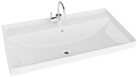 LAVITA Nevada 800 - Lavabo per mobili, con troppopieno e foro per rubinetto, in porcellana di alta qualità, 81 x 47 x 21 cm, bianco lucido