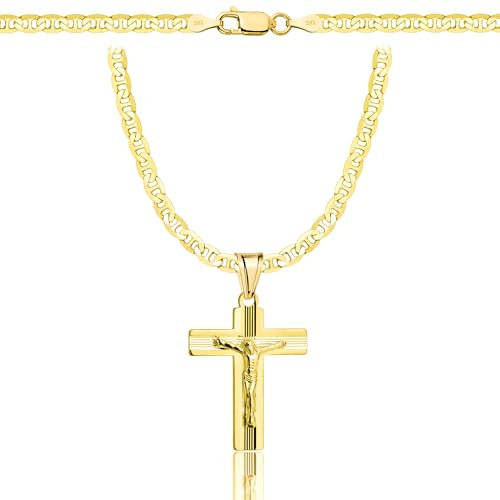 AMAR OPRAVA Gold Damen/Herren Kette mit einem 925/585 Kreuz, original geflochten, Breite 3,8 mm, Goldkette- Halskette Herren Damen Schmuck Königskette 60 cm