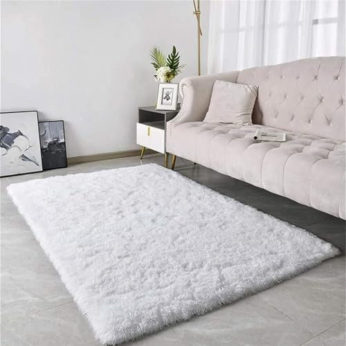 XUEDNGM Teppich Wohnzimmer Plüsch Teppich 250 x 300 cm Flauschig, Weich, Pflegeleicht, Anti-Rutsch, Waschbar Teppich Wohnzimmer Weich Teppich Einfarbig Teppich für Wohnzimmer, Schlafzimmer, Weiß