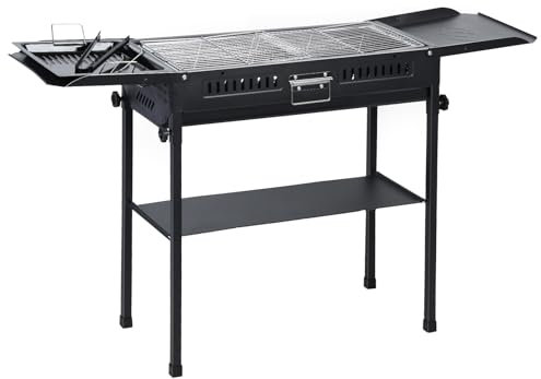 RFEGJVII Barbacoa larga, carbón vegetal, barbacoa grande, tabla lateral plegada, barbacoa para jardín, patio, fiesta, pícnic, uso al aire libre, 1 juego
