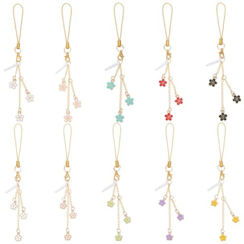 OLYCRAFT 10Pcs 10 Styles Headphone Port Dust Plug 8.2~8.5cm Long Flower Pendant Earphone Anti Dust Plug Alloy Enamel Flower Dust Plug Earphone Plugs with Flower Pendants for Earphone Headphone